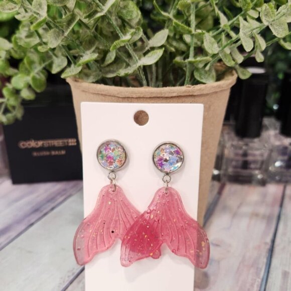 Resin Mermaid Tail Stud Earrings - Picture 1 of 5